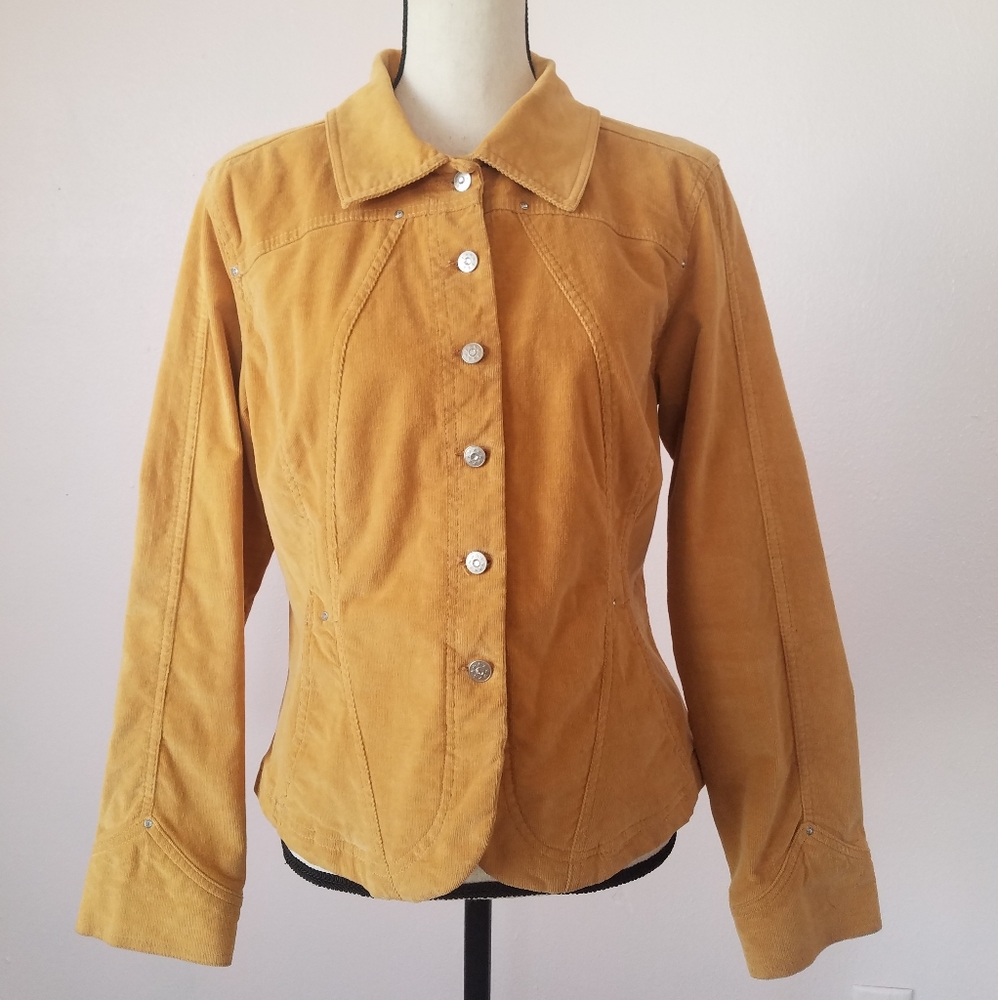 A.M.I. Mustard Yellow Corduroy Jacket  Jeweled Embellishments Women's Size L